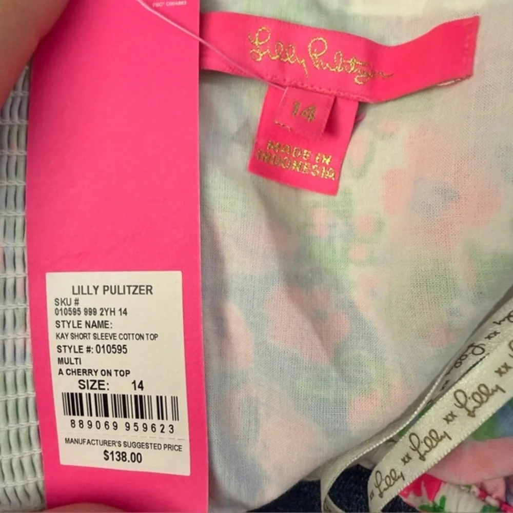 Lilly Pulitzer Kay Short Sleeve Cotton Top A Cherry on Top NWT‎ 14